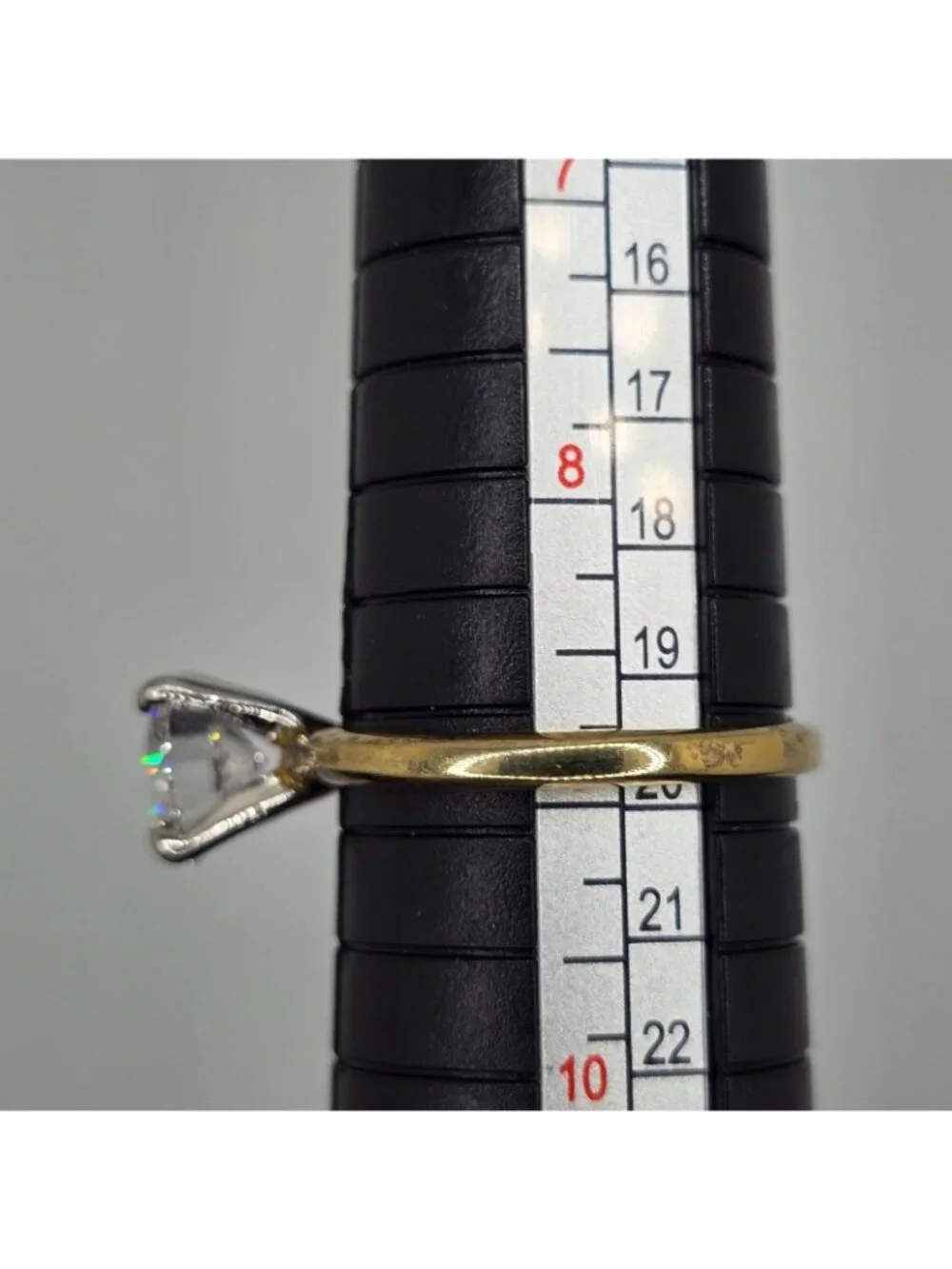 Vintage Gold Tone Solitaire Faux Engagement Ring Large Round Clear Stone Size 9